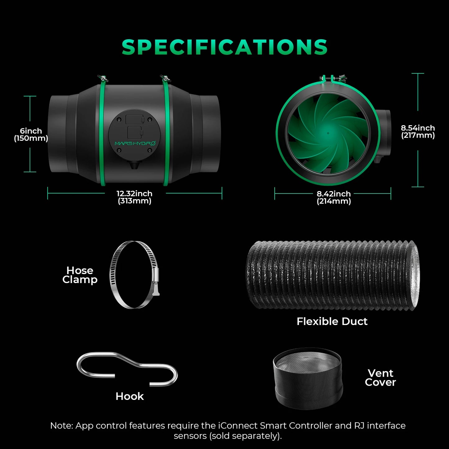 2025 Mars Hydro 4'' 6'' Smart Ifresh Inline Fan Ducting Ventilation Kits with Carbon Filter for Grow Tent Kits