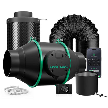 2025 Mars Hydro 4'' 6'' Smart Ifresh Inline Fan Ducting Ventilation Kits with Carbon Filter for Grow Tent Kits