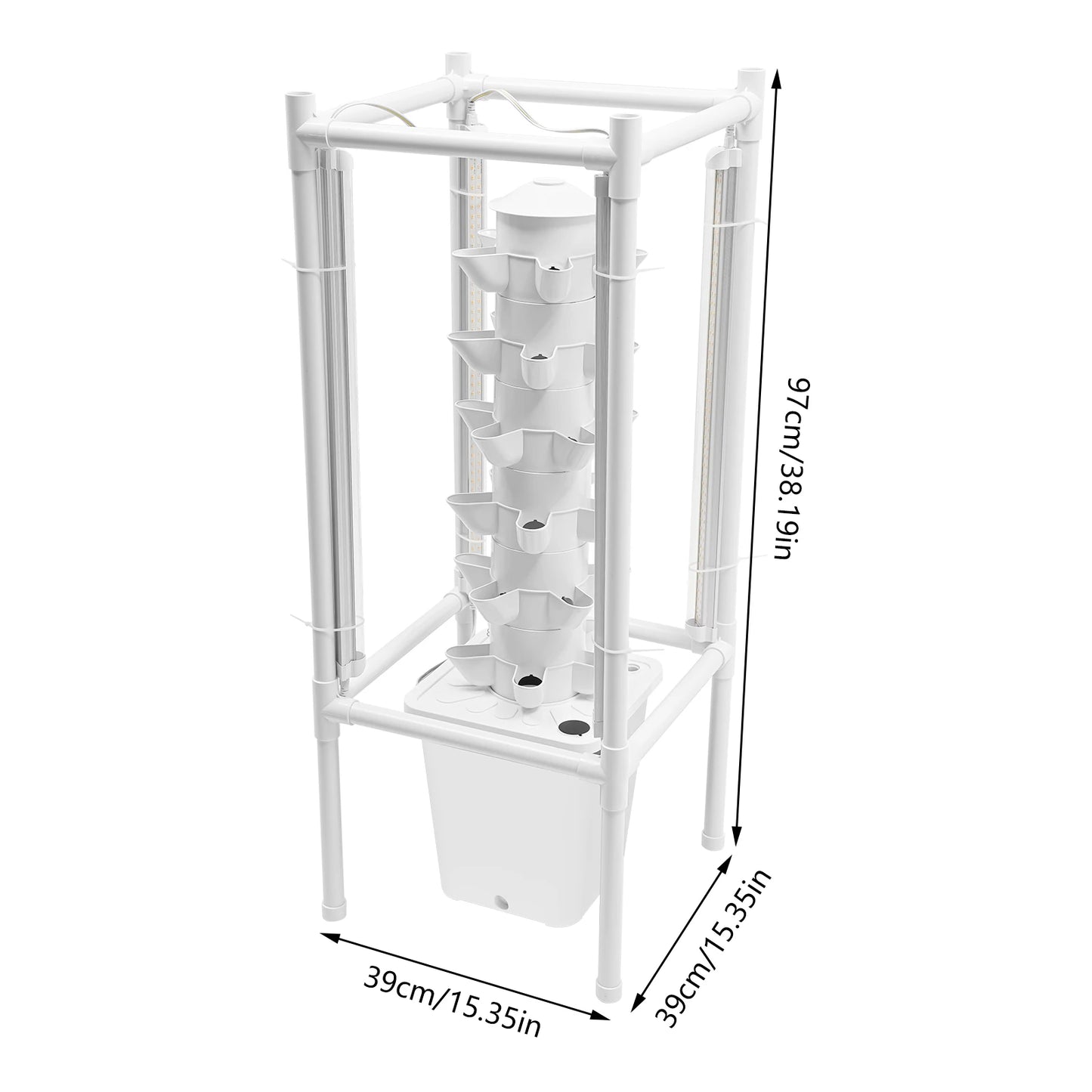 Hydroponic Vertical Growth Kit 30 Planting Sites 4 LED Lamps Water Pumps 10L Water Tanks Carbon Dioxide