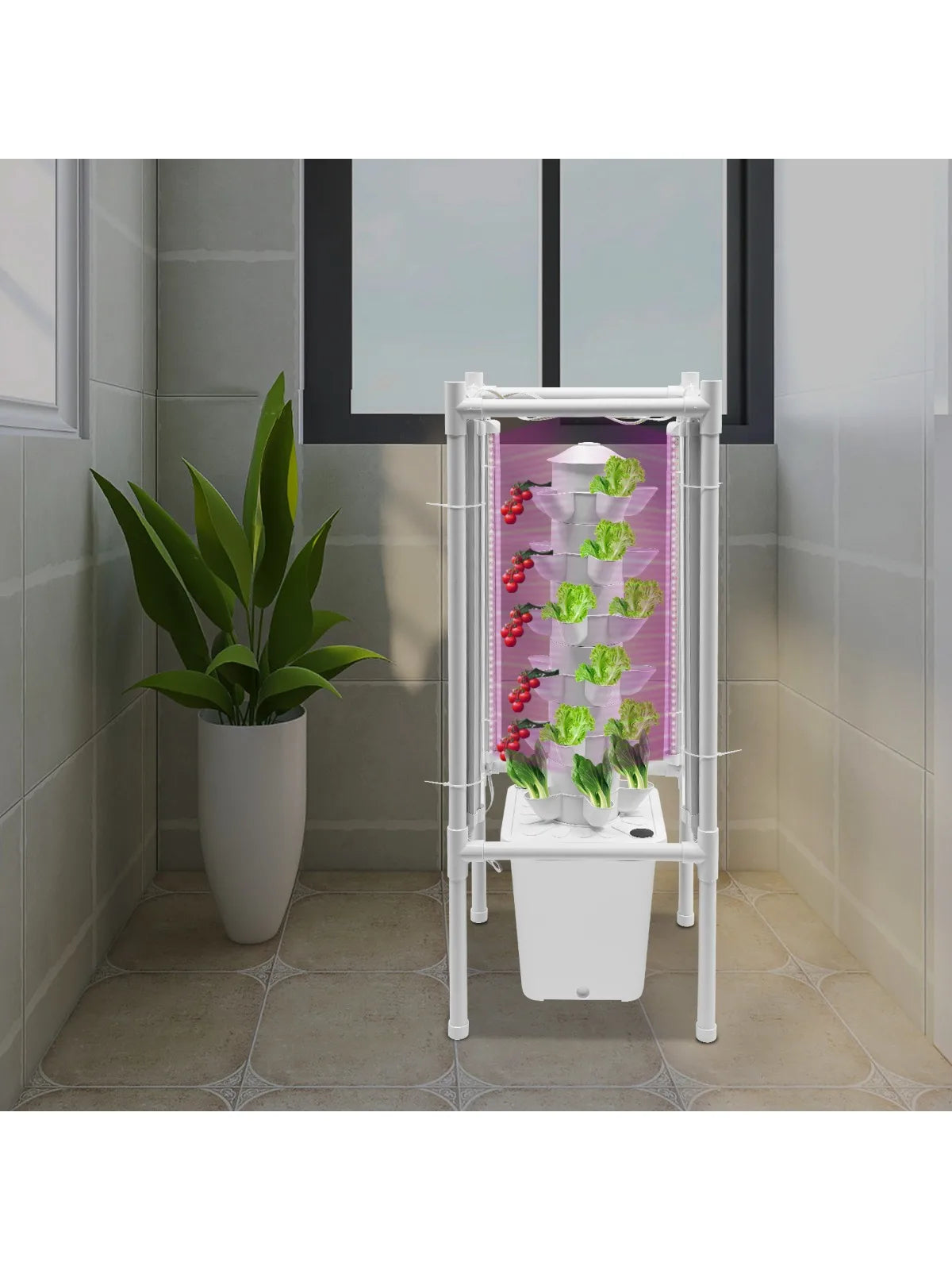 Hydroponic Vertical Growth Kit 30 Planting Sites 4 LED Lamps Water Pumps 10L Water Tanks Carbon Dioxide